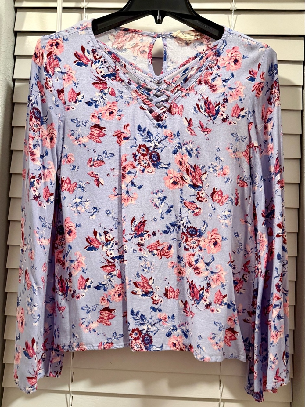 Pink Republic Lavender Floral Crisscross V-Neck Long Sleeve Top